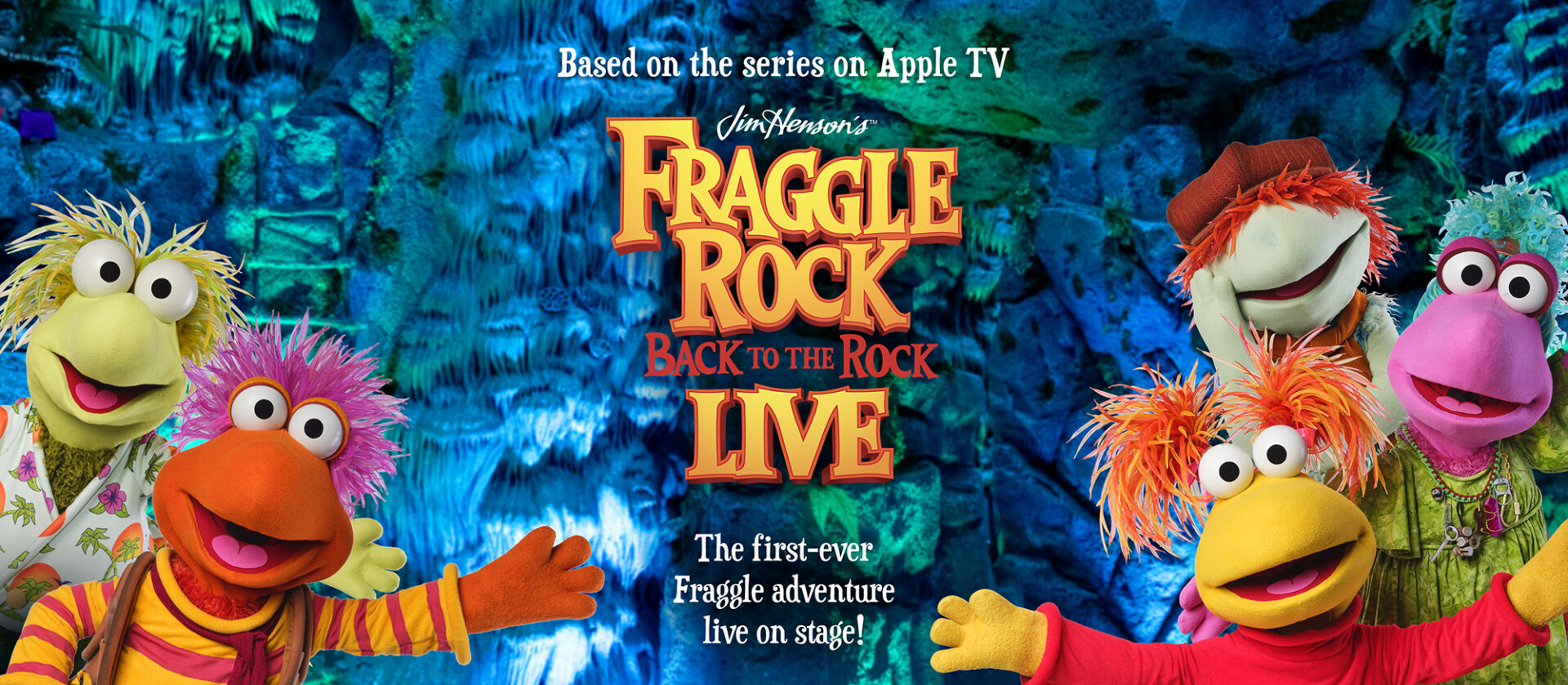 fraggle rock LIVE banner image. showing muppets in a cave